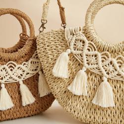 ZWY328 Summer Beach Vacation Ladies Straw Bag Tassel New Circle Handbag Woven Bag Wholesale Eco-friendly Shoulder Crossbody Bag