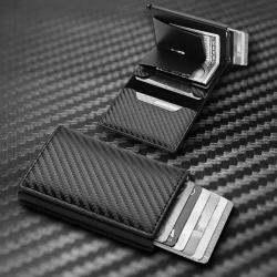 Leather Wallets Card Holder for Men Metal RFID Blocking Aluminum Automatic Ejection Money Cards Holder Gifts for Men Wallet