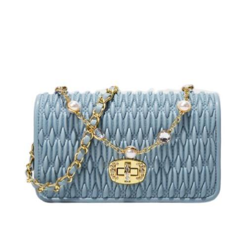 Hot Sale Luxury Crystal Chain Flap Crossbody Bag for Women Single Strap Zipper and Button Closure PU Lining Fashion Trends