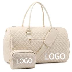 Customized 2 Pc Weekender Canvas Tote Duffle Bag Overnight Carry On Travel Luggage Bags Set with Toiletry Bag