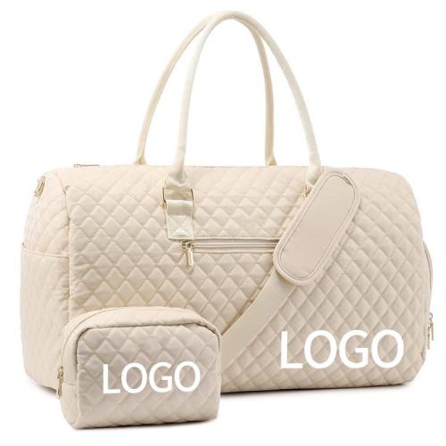 Customized 2 Pc Weekender Canvas Tote Duffle Bag Overnight Carry On Travel Luggage Bags Set with Toiletry Bag
