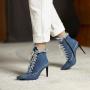 2024 New Design Lace-up Thin High Heel Women Pumps Denim Pointy Toe Ankle Boots For Women