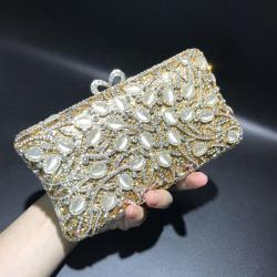 Luxury unique crystal banquet hollow metal women handmade bling bling rhinestone purse party wedding bags flower evening bags
