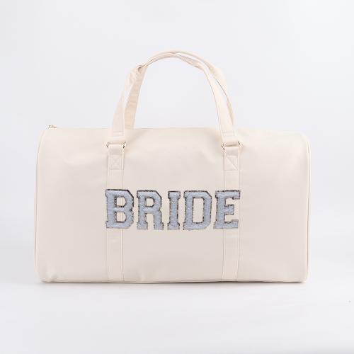 Keymay Hot Sale Personalized Letter Patch Bridesmaid Gift Nylon Waterproof Duffle Bag Weekend Bag Honeymoon Travel Duffel Bag