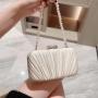 New Arrival Satin Wrinkle Clutch Bag Handbag Party Bride Wedding Purse Pearl Chain Square Evening Bags Women Clutches