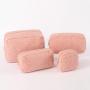 Keymay Stock Wholesale Sherpa Teddy Cosmetic Bag Varsity Letter Makeup Bag Travel Pouch With Zipper Soft Plush Fuzzy Bag