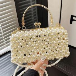 Summer popular hollow out plastics pearl bag ladies handbag chain shoulder crossbody bag for girls