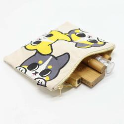 Custom Logo Printed Canvas Zipper Travel  Cosmetic Bags Luxury Cotton Canvas Drawstring Gift Packaging Dust Makeup Pouch