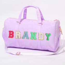Large Capacity Duffel Sports Bag Custom Logo Women Purple Sport Crossbody Duffle Chenille Patch Gym Bag