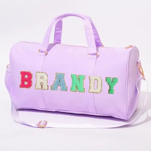 Large Capacity Duffel Sports Bag Custom Logo Women Purple Sport Crossbody Duffle Chenille Patch Gym Bag
