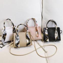 Silk scarf women's handbag 2024 ladies handbag pu leather women's bag diamond chain crocodile crossbody shoulder bag for women