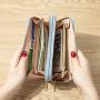 ZR506 Women's Wallet Long Handbag PU Double-layer Zipper Coins Wallet Purse Stylish Contrast Color Mobile Phone Bag Card Holder