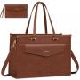 LOVEVOOK 2pcs 15.6in Vintage Leather Tote Bag Business Work Bags Office Briefcase with Clutch Purse Handbag Laptop Bag for Women