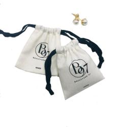 Custom Logo Printed Brush Canvas Drawstring Bag Jewelry Hairpin Brooch Packaging Wedding Promotion Use Cotton Gift Jewellery Bag