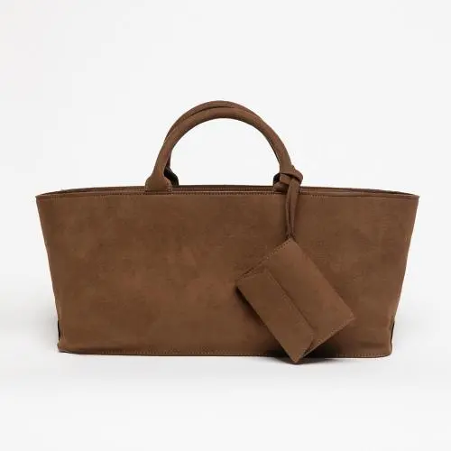 Customize Luxury Stylish Large Capacity Suede Womens Tote Bags With Pouch Fashion Vegan Leather Custom Logo Womens Handbags