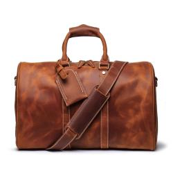 2024 Custom Crazy Horse Genuine Leather Travel Bags For Retro Men Duffel