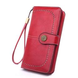 KBW536 New Hollow Coin Purse Female Oil Leather Cell Phone Bag Long Zipper Handbag Fashion Tri-fold Card Bag