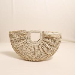 Simple solid color hand-held grass woven moon hand-held beach bag