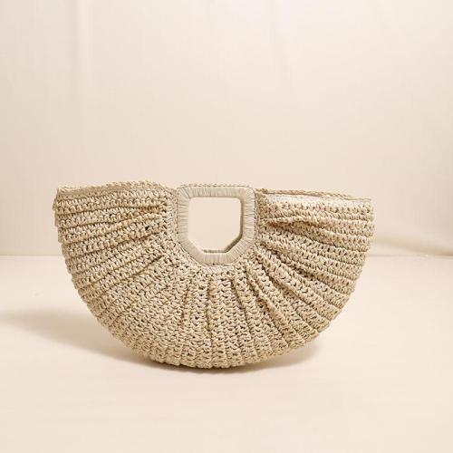 Simple solid color hand-held grass woven moon hand-held beach bag