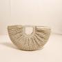 Simple solid color hand-held grass woven moon hand-held beach bag