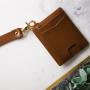 Slim Leather ID Badge Holder Real Cow Leather Key Chain With Card Holder