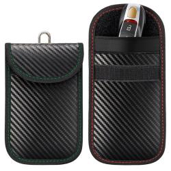 OEW189  RFID Key Pouch Carbon Fiber Signal Blocking Bag With Key Hook Keyless Car Theft Pouch Anti Theft Key Card Case