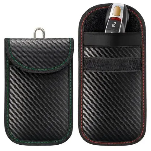 OEW189  RFID Key Pouch Carbon Fiber Signal Blocking Bag With Key Hook Keyless Car Theft Pouch Anti Theft Key Card Case