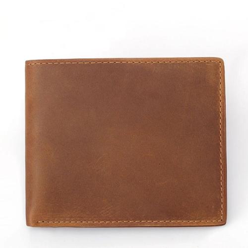 Crazy Horse Classic Brown Genuine Leather Mens Wallets Custom Your Logo RFID Blocking Slim Minimalist Wallet for Men Wholesale