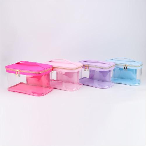 Keymay RTS Fast Shipping 8 Multi Color Waterproof Clear Cosmetic Travel Bag Luxury Makeup Bag Large Pvc Cosmetic Bag with Handle