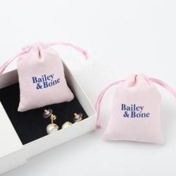 Customized Suede Jewelry Pouch Luxury Pink Suede Gift Bag Drawstring Earring Pouch Bag