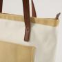 Custom Classic PU Leather Trim Women Ladies Natural Beige Big Beach Canvas Bag Customized Canvas Tote Bags With Front Pocket
