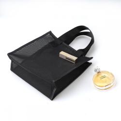 Custom Logo Printing Black Mesh Makeup Cosmetic Zipper Bag Hot Sale Handle Travel Zipper Mesh Pouches For Women