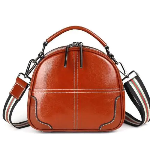2021 Hot Selling New Designer Women Fashion Small Round Bag Retro Oil Wax Genuine Leather Shoulder Bag Cross Body Messenger Bags