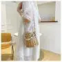 Summer beach rattan straw basket hand bag woven crossbody colorful beaded pearl chain bag 2024