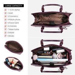 PU Leather Stylish Waterproof Briefcase Multi-Compartment Women Handbag Laptop Tote Bag with USB Port and Additional Clutch Bag