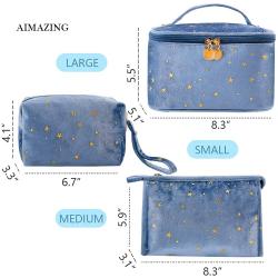 Blue Portable Makeup Case Large Velvet Cosmetic Bag  Luxury Toiletries Bag Custom Unisex Toiletry Bag Case
