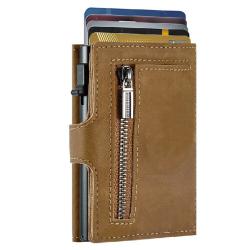 Fashion Aluminum Metal Slim Minimalist Front Pocket Card Holder Luxury Anti Rfid Blocking Protected Genuine Leather wallet