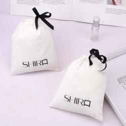 Recyclable Organic Single String Cotton Skincare Product Packaging Bag Custom Logo Printed Muslin Dust Makeup Pouch