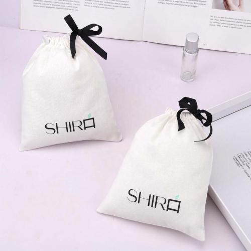Recyclable Organic Single String Cotton Skincare Product Packaging Bag Custom Logo Printed Muslin Dust Makeup Pouch