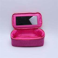 Keymay Custom Women Large Capacity Cosmetics Case Makeup Bag Travel Organizer Make Up Box Corduroy Cosmetic Bag With Mirror