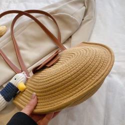 Half Round Women'S New Single Shoulder Cotton Yarn Braided Bag Airgrass Braided Holiday Beach Bag