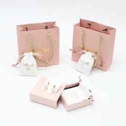 Custom Logo Printed Jewelry Box Gift Paper Pink Jewelry Bags Wholesale Suede Drawstring Earring Packaging Pouch