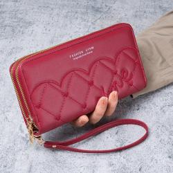 ZR867 Women's Wallet Long Handbag PU Double-layer Zipper Coins Wallet Purse Stylish Contrast Color Mobile Phone Bag Card Holder