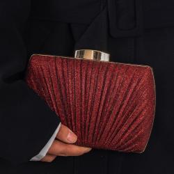 Wholesale elegant wine red pleated handbag shoulder ladies clutch bags dinner party evening bag for woman