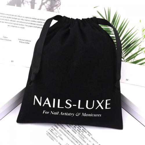 Custom Logo Printing Black Cotton Women's Coat Hair Dyer Travel Storage Bag Drawstring Shopping Cotton Muslin Pouch