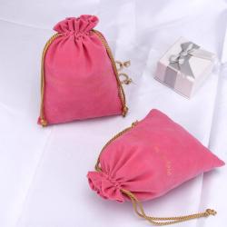 Custom Gold Logo Printing Velvet Gift Pouch Drawstring Velvet Flannel Perfume Cosmetic Perfume Pack Packing Velvet Jewelry Bag
