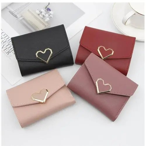 New Arrival Mini Heart Hasp Wallets Ladies PU Leather Money Bag Small Wallet Cash Card Holder Students Money Bags 2024