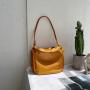 Korean Summer Women New Macaron Color Shoulder Bag Fashion PU Leather Handbag Soft Side Drawstring Pleated Small Square Bag