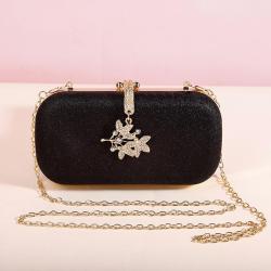 Wholesale popular glitter fabric box clutch bag bling elegant evening bags woman clutches metal chains crossbody bags pochette femme