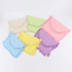 Wholesale 6 Colors Women DIY Custom Flat Travel Makeup Canvas Tassel Fringe Envelope Bag Pouch Cotton Canvas Clutch Purse Bag